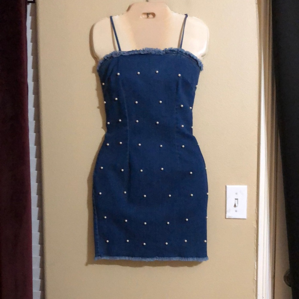 Denim dress with pearls Size Large